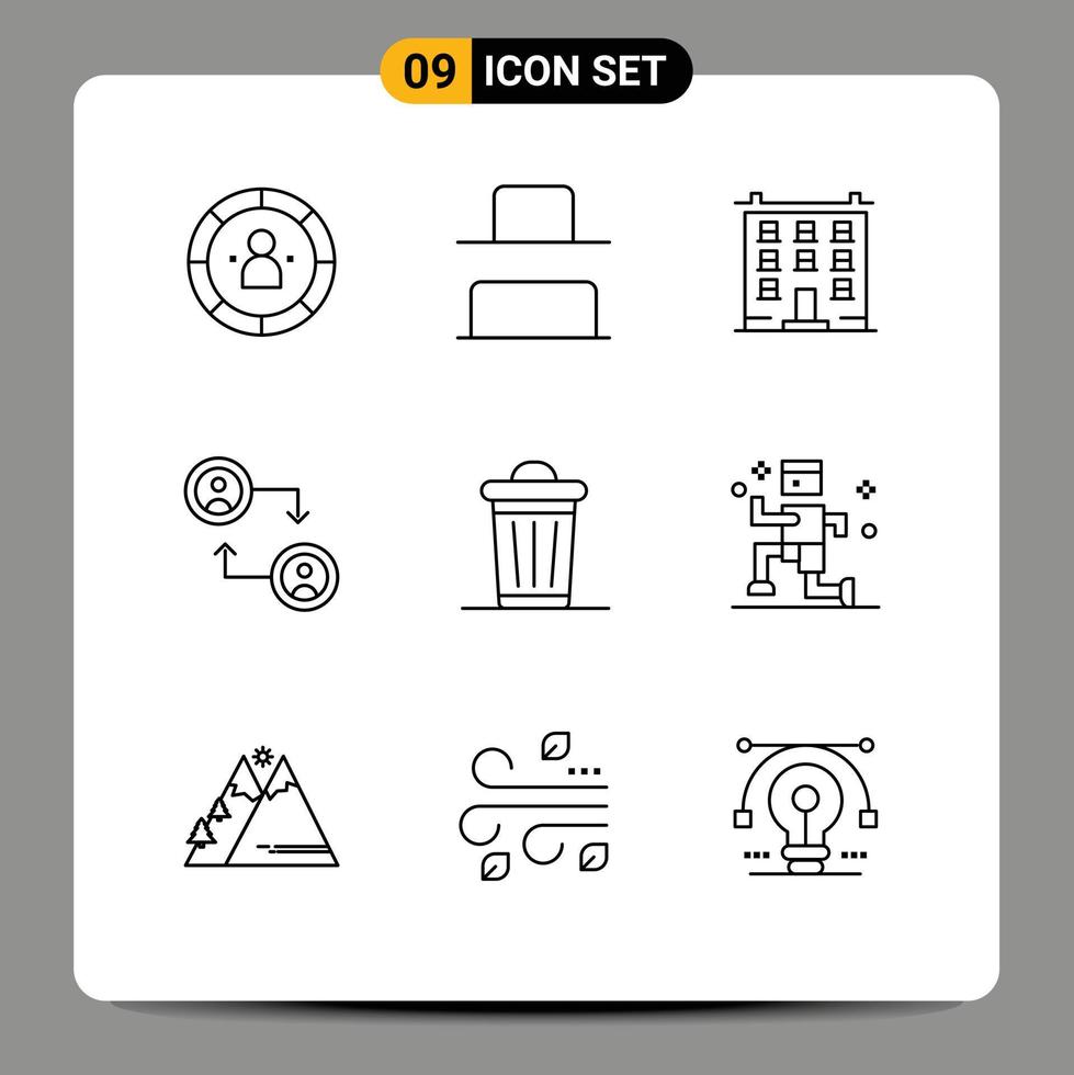 Modern Set of 9 Outlines Pictograph of plant swap big change house Editable Vector Design Elements