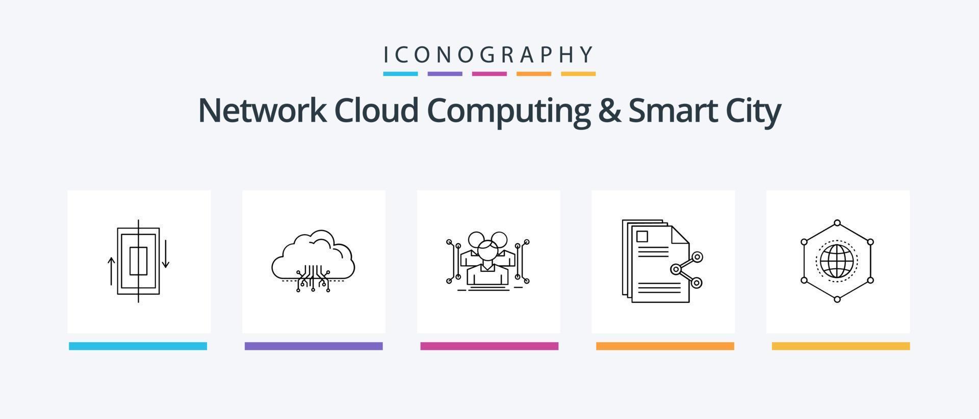 Network Cloud Computing And Smart City Line 5 Icon Pack Including anthropometry. secure. management. protection. cyber. Creative Icons Design vector
