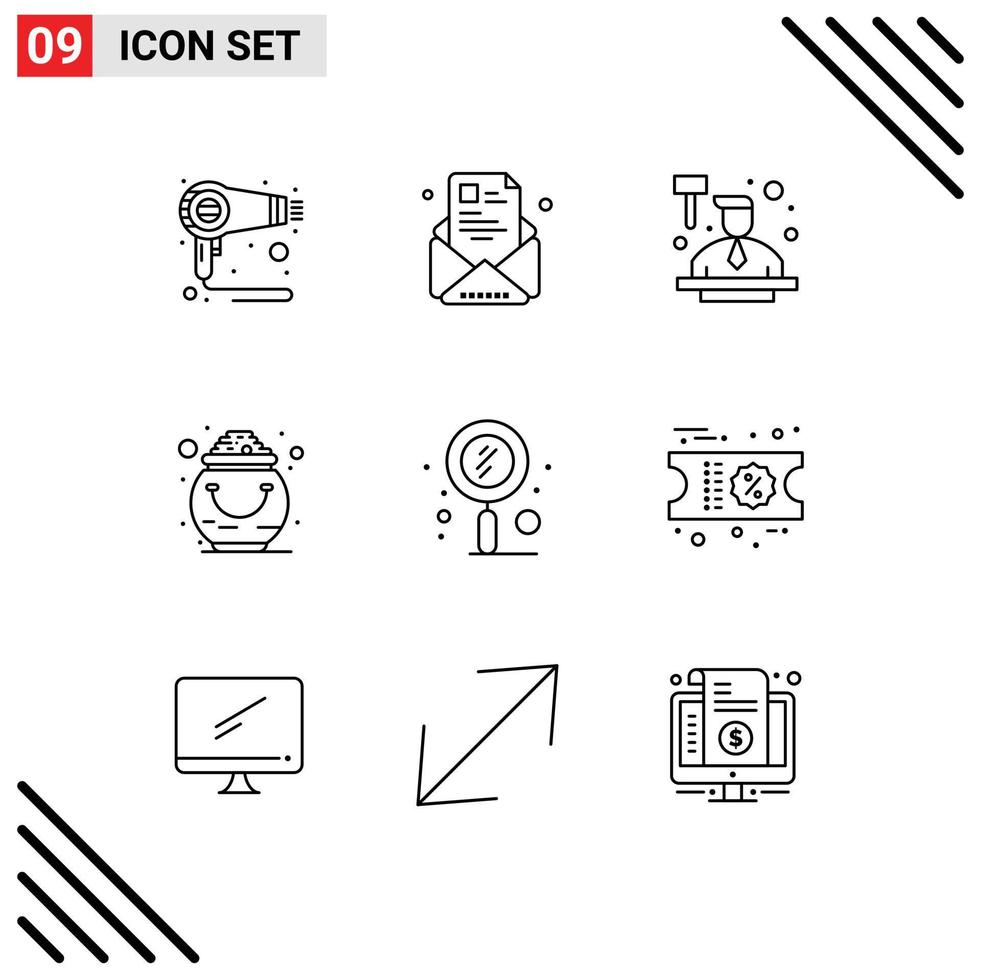 Pictogram Set of 9 Simple Outlines of patrick gold profile fortune hitting Editable Vector Design Elements