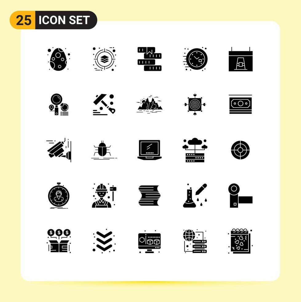 User Interface Pack of 25 Basic Solid Glyphs of calendar time book office study Editable Vector Design Elements