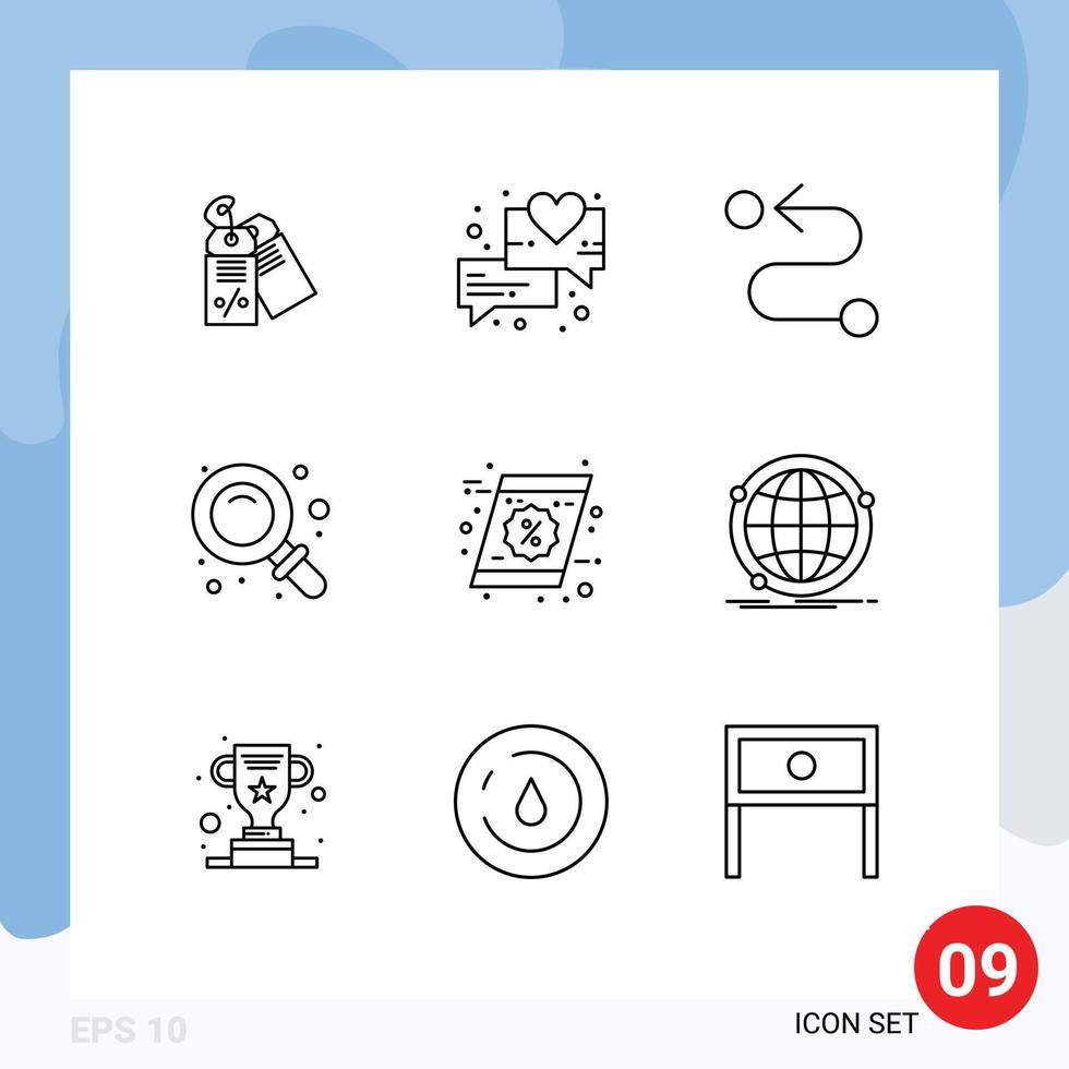 Set of 9 Modern UI Icons Symbols Signs for shopping discount road coupon research Editable Vector Design Elements