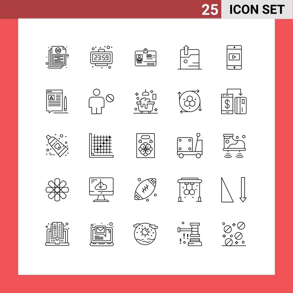 Mobile Interface Line Set of 25 Pictograms of application technology time business identity Editable Vector Design Elements