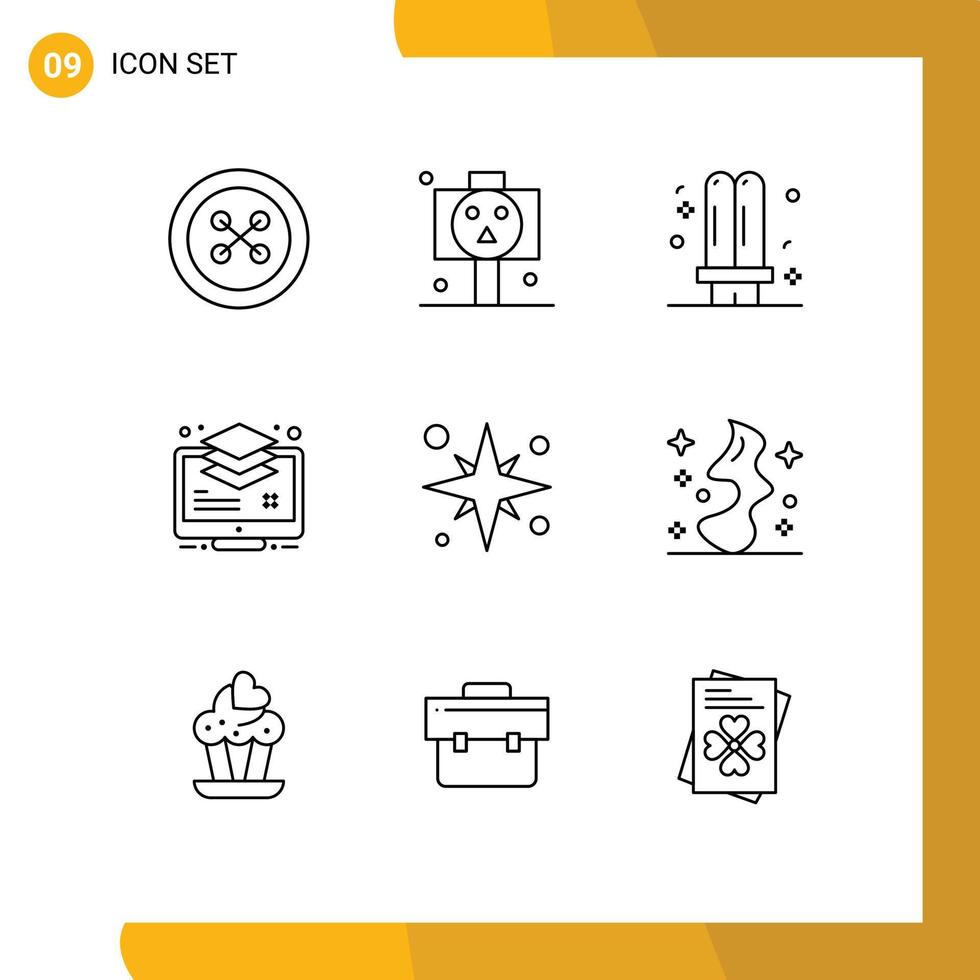 Outline Pack of 9 Universal Symbols of monitor layers bulb layer light Editable Vector Design Elements
