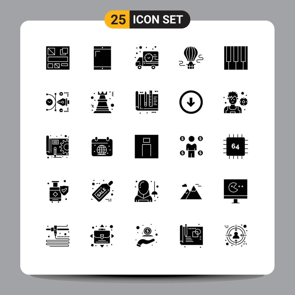 Set of 25 Modern UI Icons Symbols Signs for piano keyboard time audio hot Editable Vector Design Elements