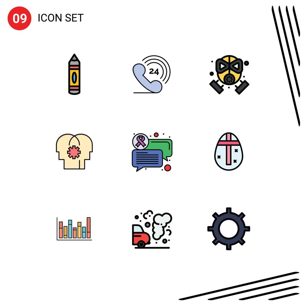 Set of 9 Modern UI Icons Symbols Signs for communication setting fire mind brain Editable Vector Design Elements