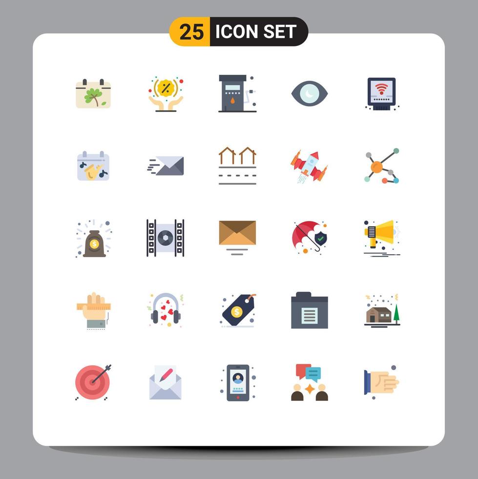 25 User Interface Flat Color Pack of modern Signs and Symbols of detector search energy human eye station Editable Vector Design Elements