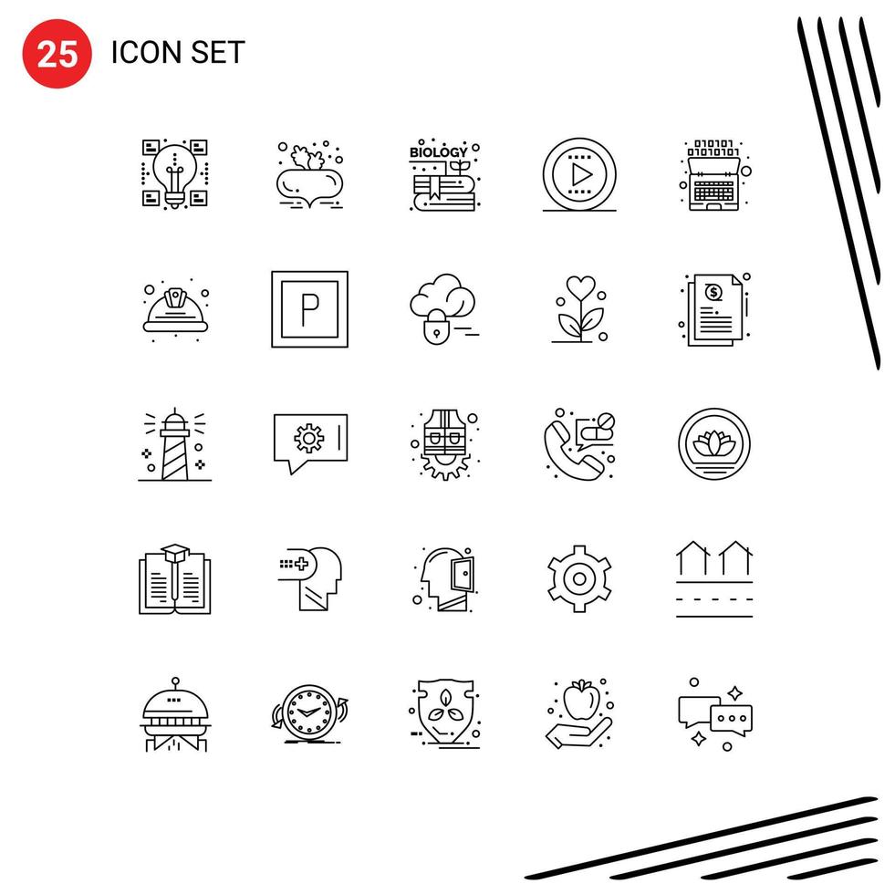 25 Thematic Vector Lines and Editable Symbols of code artificial book play tone Editable Vector Design Elements