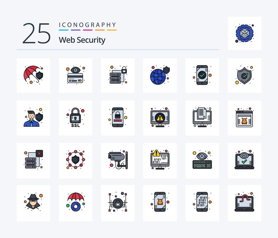 Web Security 25 Line Filled icon pack including authentication. security. database. secure. protection vector