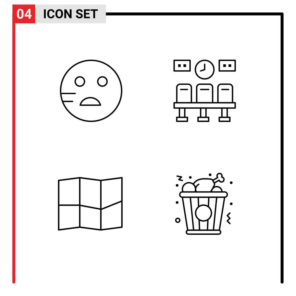 4 4 universal línea de relleno plano colores conjunto para web y móvil aplicaciones triste rápido comida asientos reloj pollo editable vector diseño elementos