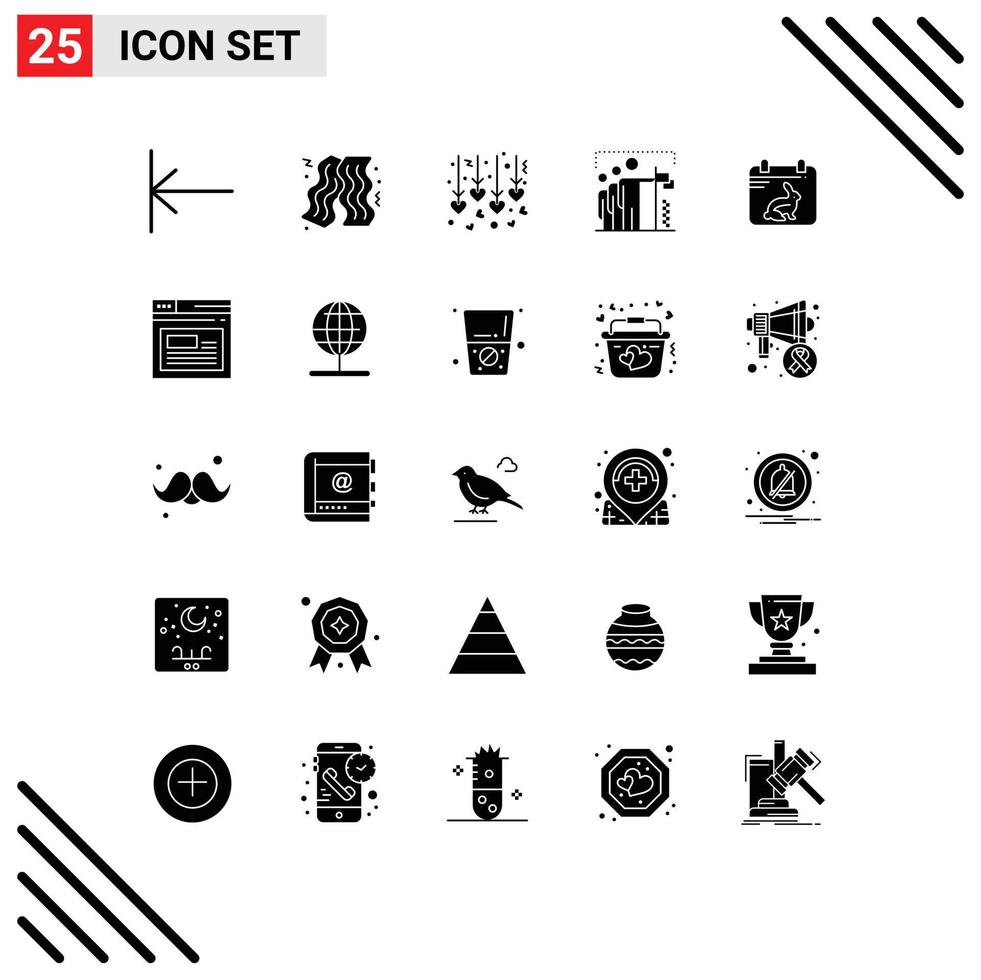 25 Universal Solid Glyph Signs Symbols of date day honeymoon calender group Editable Vector Design Elements