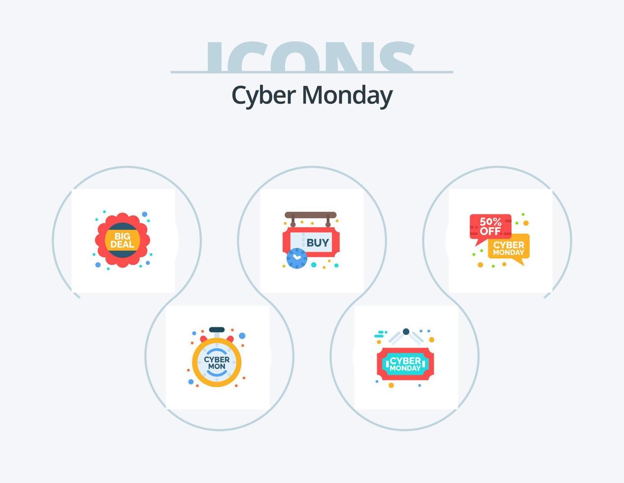 Cyber Monday Flat Icon Pack 5 Icon Design. ecommerce. timer. discount. shopping. buy vector