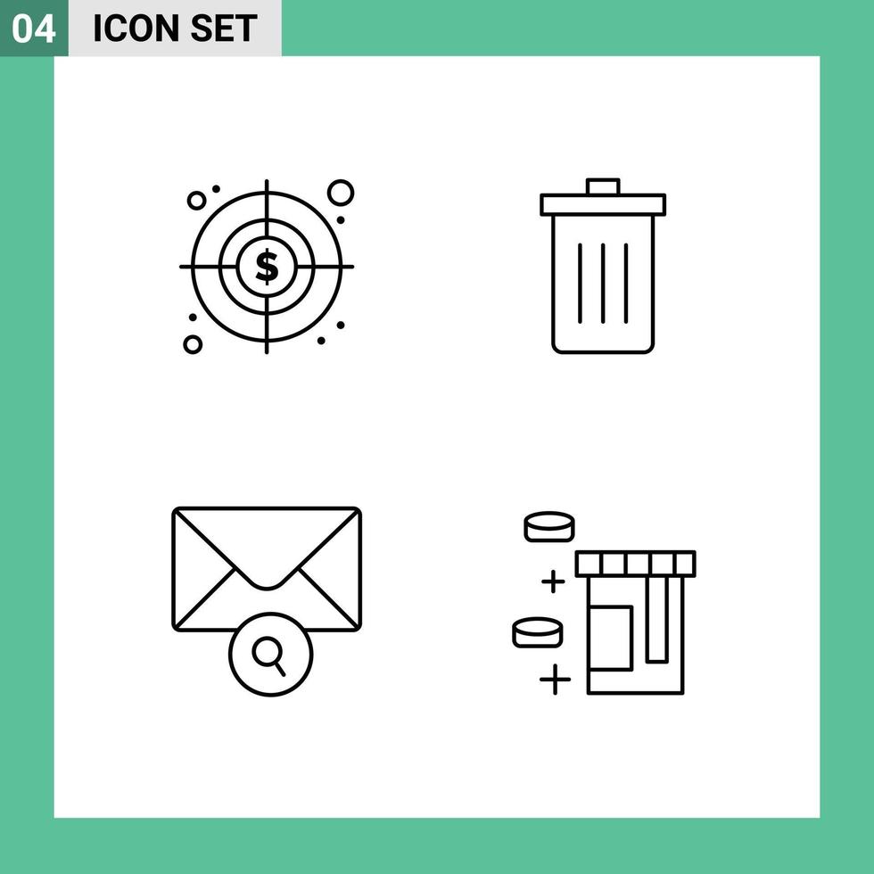 Group of 4 Modern Filledline Flat Colors Set for business message basket garbage tablet Editable Vector Design Elements