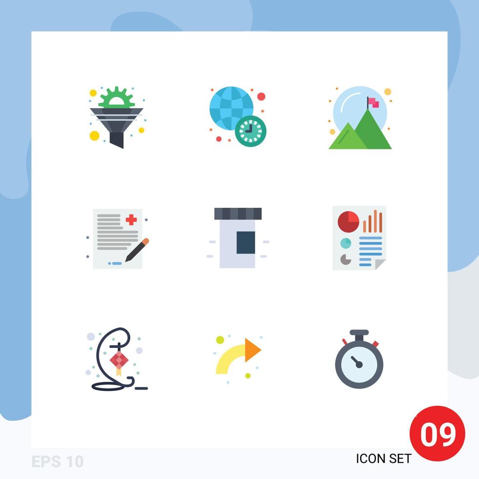 User Interface Pack of 9 Basic Flat Colors of medical healthcare world news file success Editable Vector Design Elements