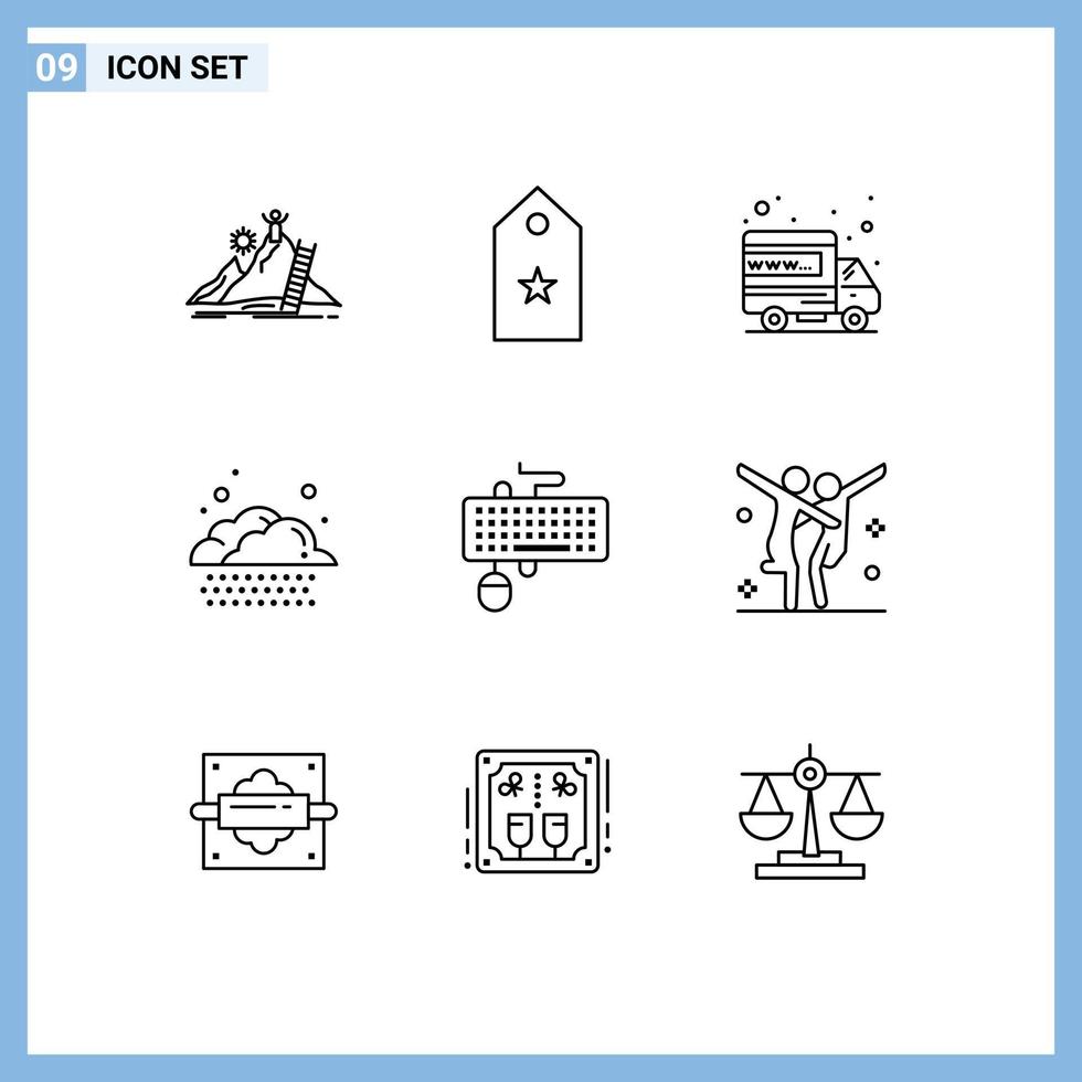 9 Thematic Vector Outlines and Editable Symbols of device rain star cloud web Editable Vector Design Elements