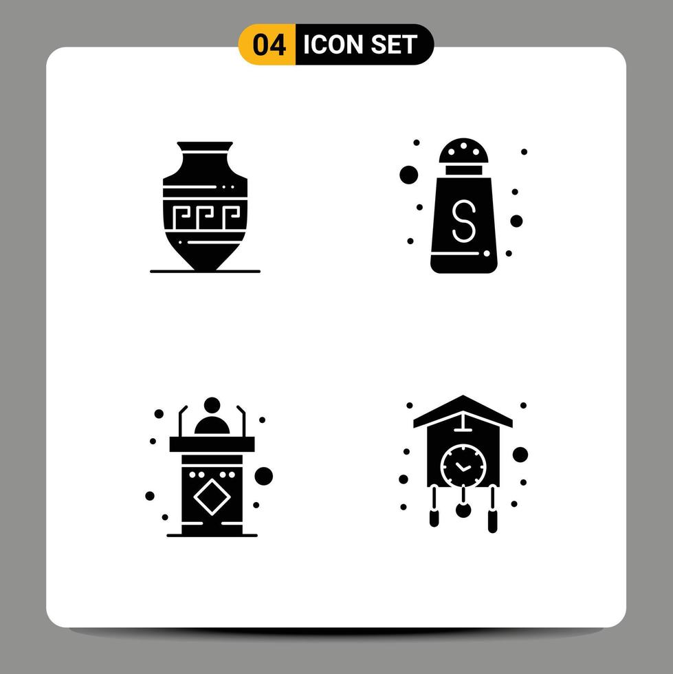 4 Solid Glyph concept for Websites Mobile and Apps amphora rostrum jar sugar bottle speech Editable Vector Design Elements