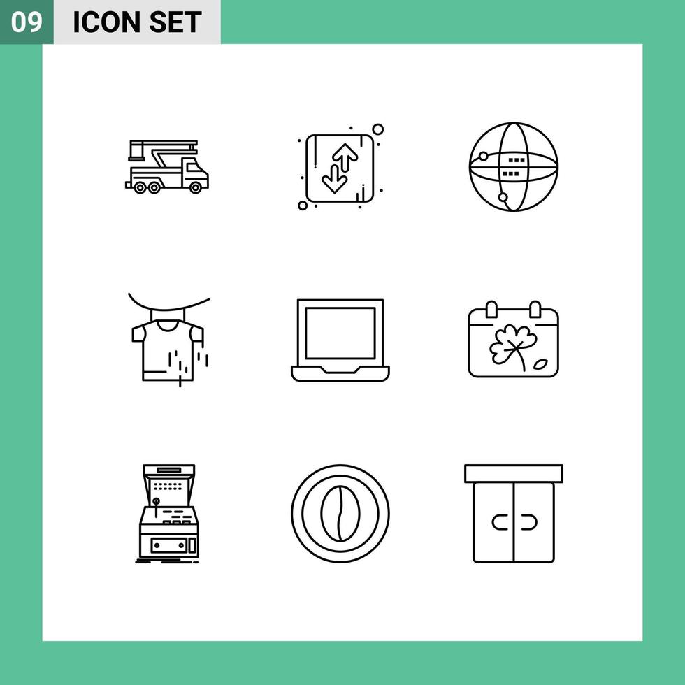 Set of 9 Vector Outlines on Grid for computer drying orientation clothes computing Editable Vector Design Elements