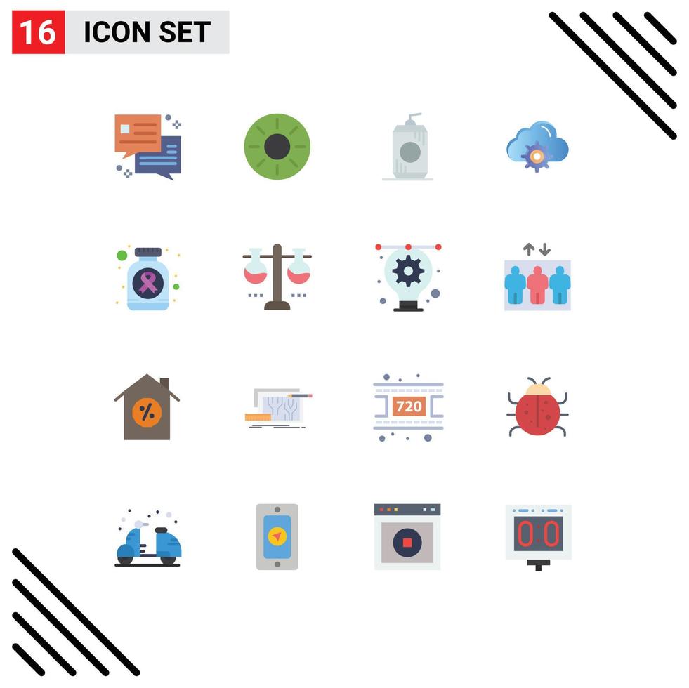 User Interface Pack of 16 Basic Flat Colors of medicine computing bottle gear cloud Editable Pack of Creative Vector Design Elements