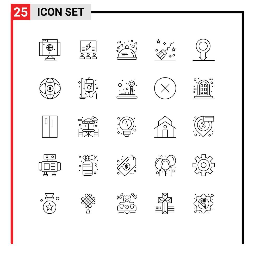 User Interface Pack of 25 Basic Lines of halloween romantic team restaurant food Editable Vector Design Elements