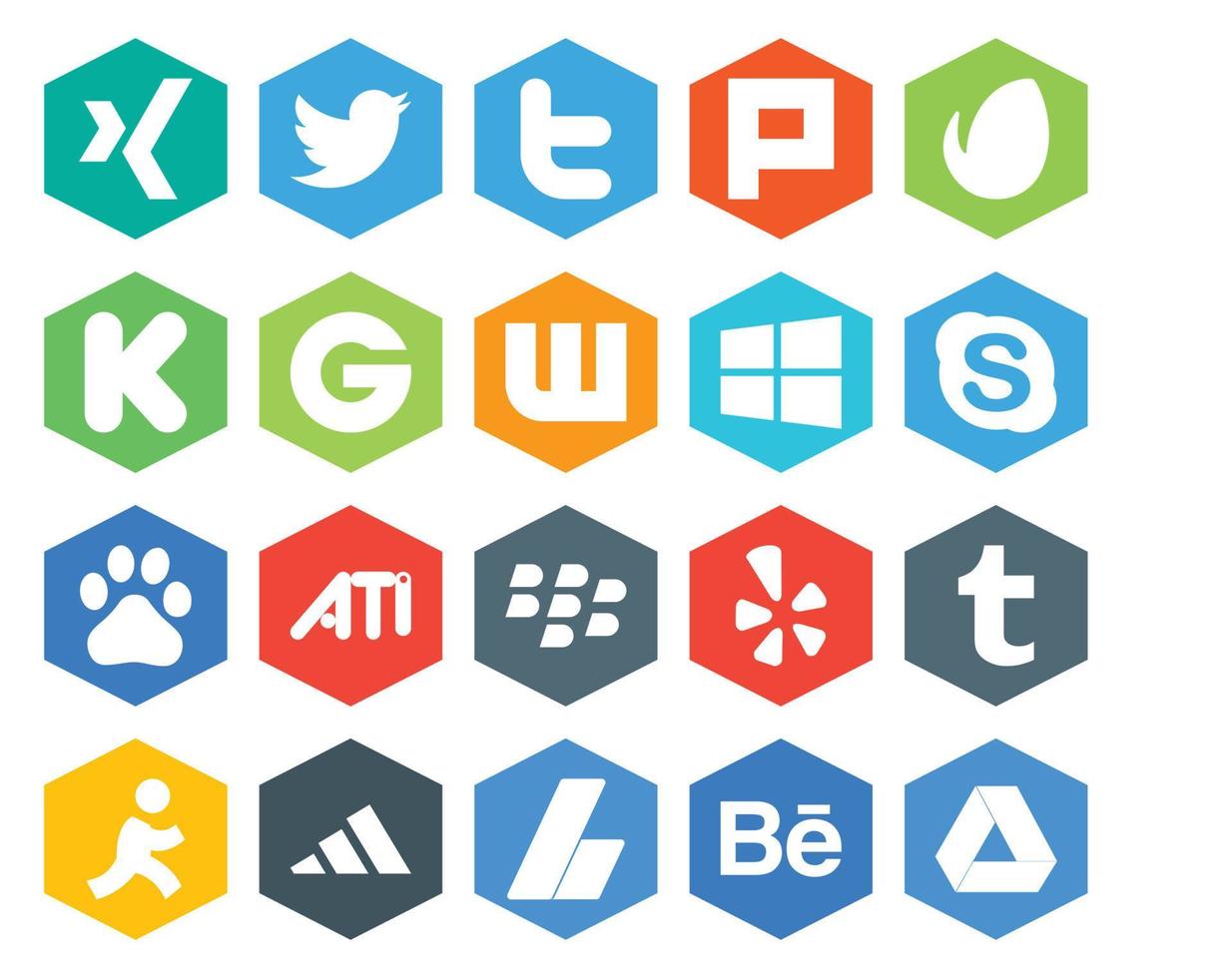 20 social medios de comunicación icono paquete incluso adidas tumblr ventanas gañido ati vector