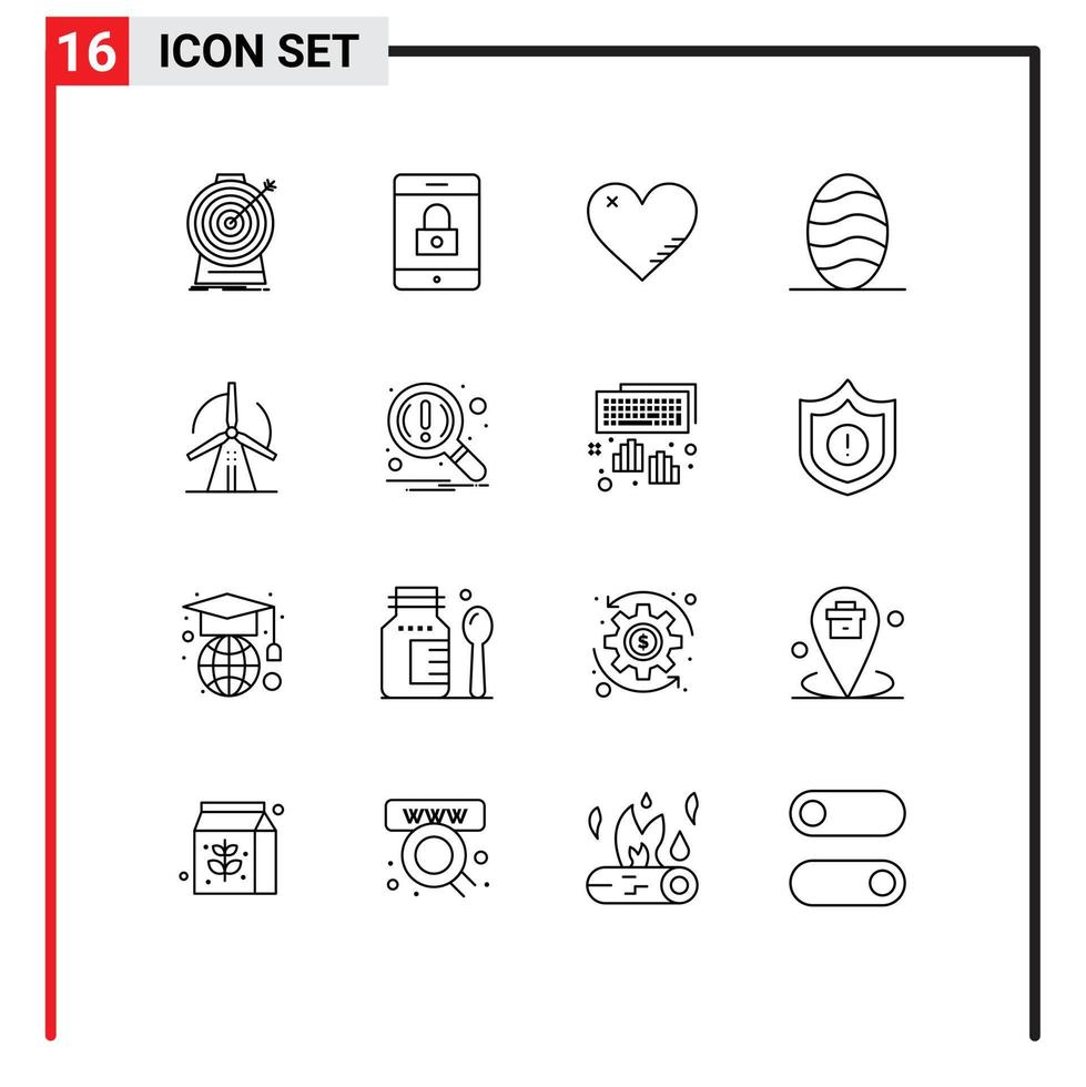 Modern Set of 16 Outlines and symbols such as wind food heart bread report Editable Vector Design Elements