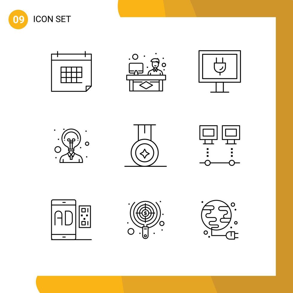 Pictogram Set of 9 Simple Outlines of computers medal working innovation creativity Editable Vector Design Elements