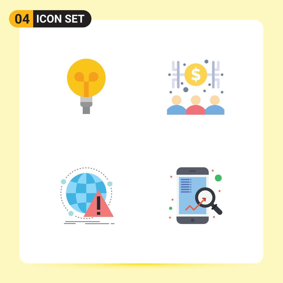 4 Universal Flat Icons Set for Web and Mobile Applications bulb attack banker money virus Editable Vector Design Elements