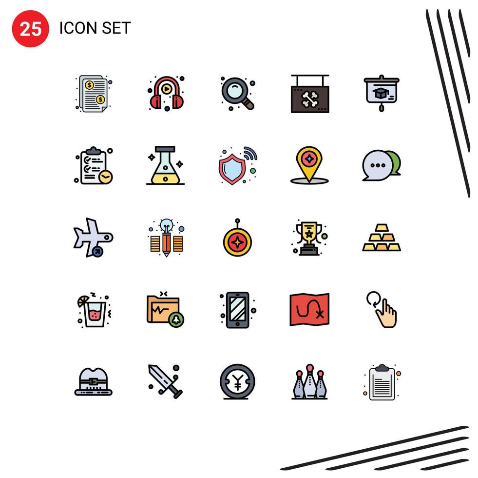 25 User Interface Filled line Flat Color Pack of modern Signs and Symbols of education sign search shop halloween Editable Vector Design Elements