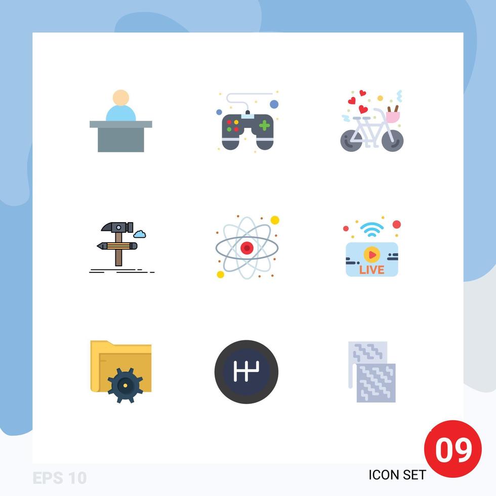 User Interface Pack of 9 Basic Flat Colors of education tools cycling tool design Editable Vector Design Elements
