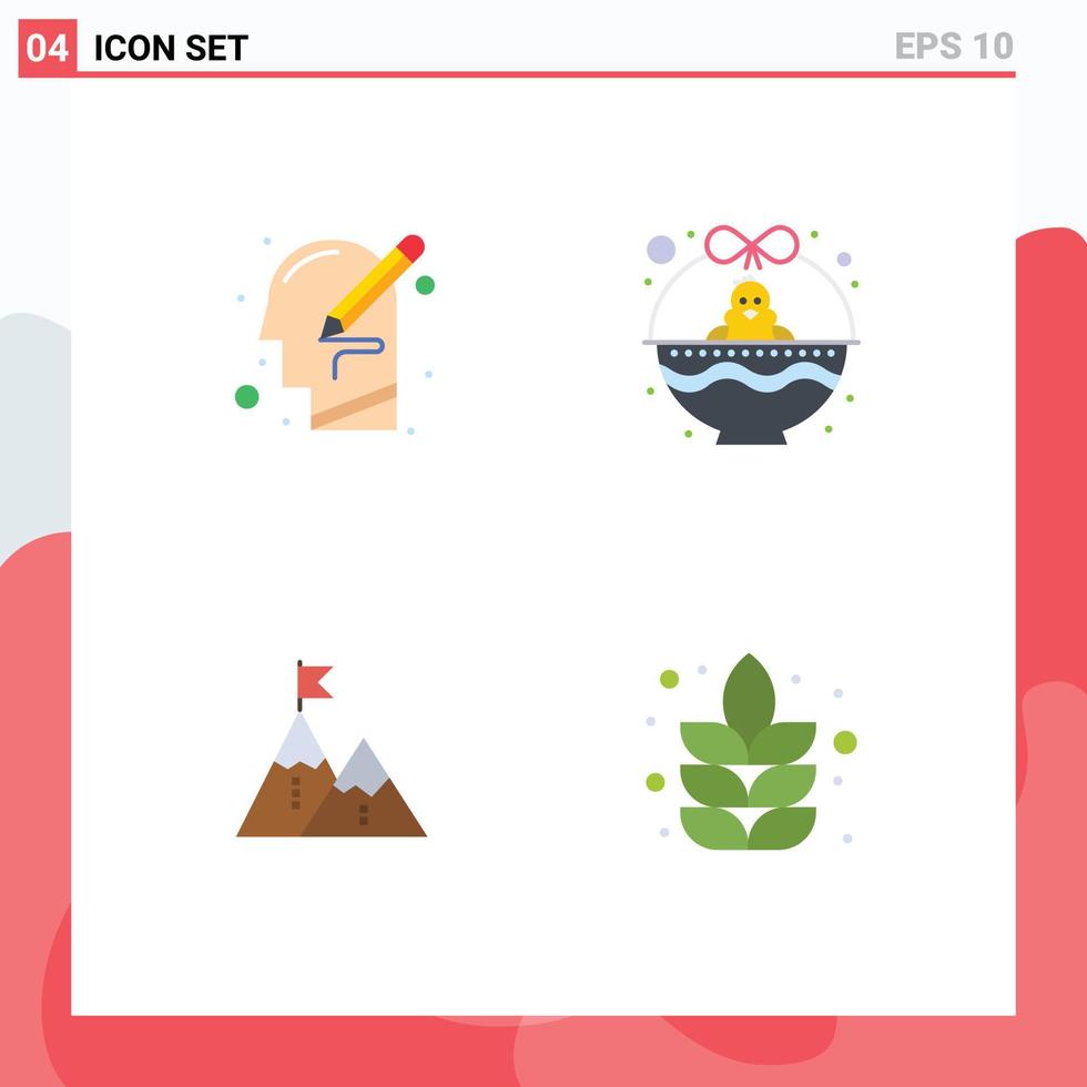 Pack of 4 Modern Flat Icons Signs and Symbols for Web Print Media such as head baby chicken thinking cart achievement Editable Vector Design Elements