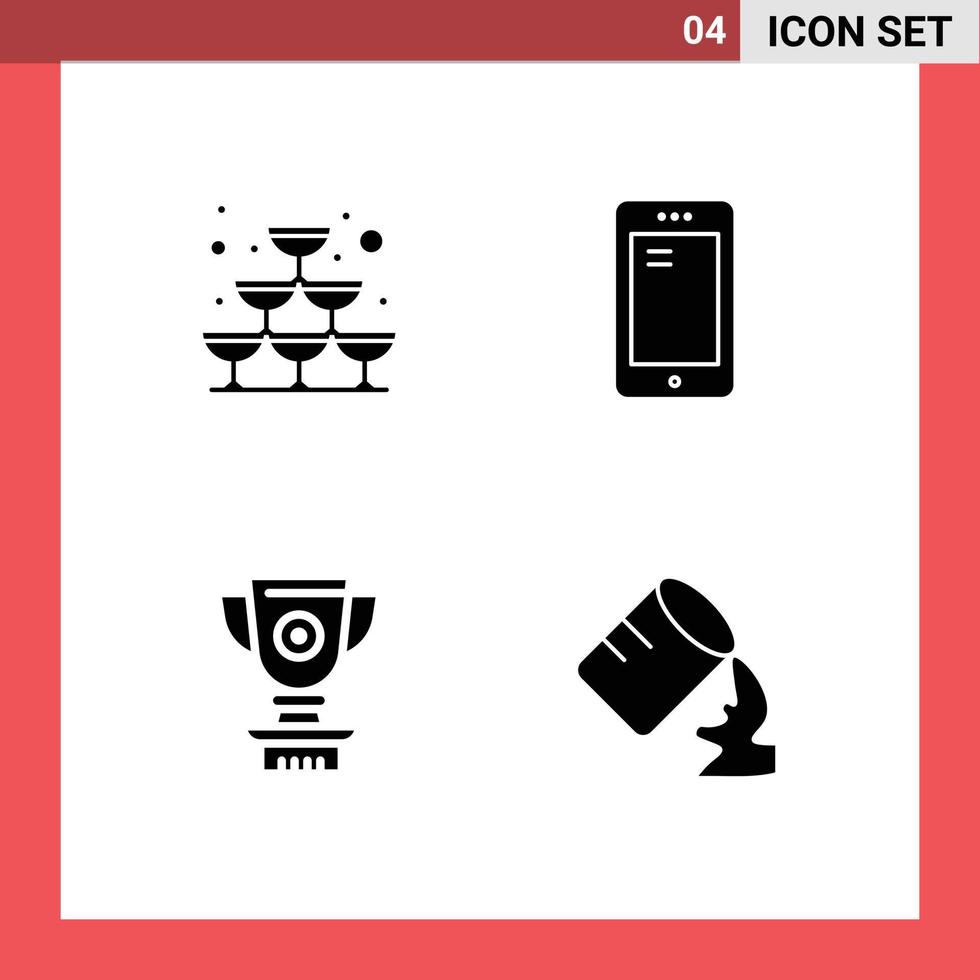 4 Thematic Vector Solid Glyphs and Editable Symbols of glass trophy party mobile price Editable Vector Design Elements