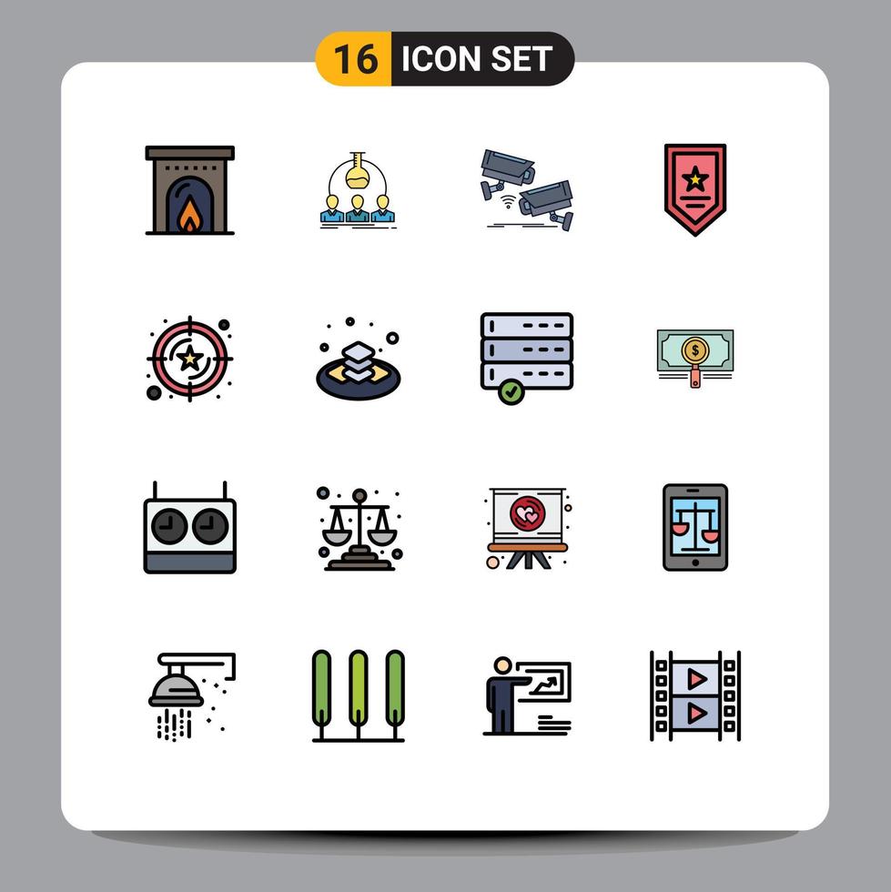Flat Color Filled Line Pack of 16 Universal Symbols of rating star cctv prize technology Editable Creative Vector Design Elements