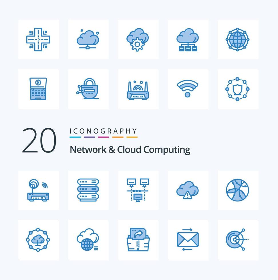 20 Network And Cloud Computing Blue Color icon Pack like internet data cloud technology server vector