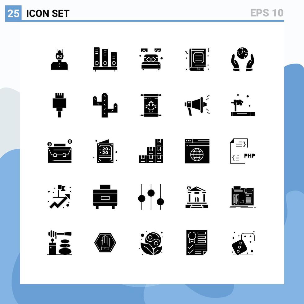 Pack of 25 creative Solid Glyphs of study book school home decorate single Editable Vector Design Elements