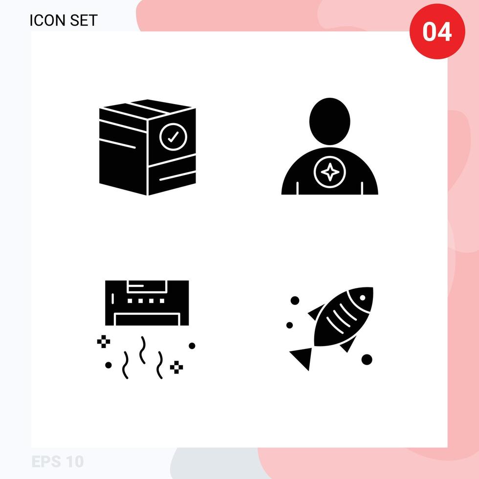 Set of 4 Vector Solid Glyphs on Grid for box human e body conditioner Editable Vector Design Elements