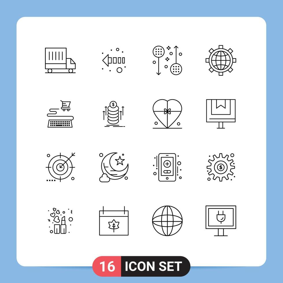 16 Universal Outline Signs Symbols of shopping ecommerce fitness world configure Editable Vector Design Elements