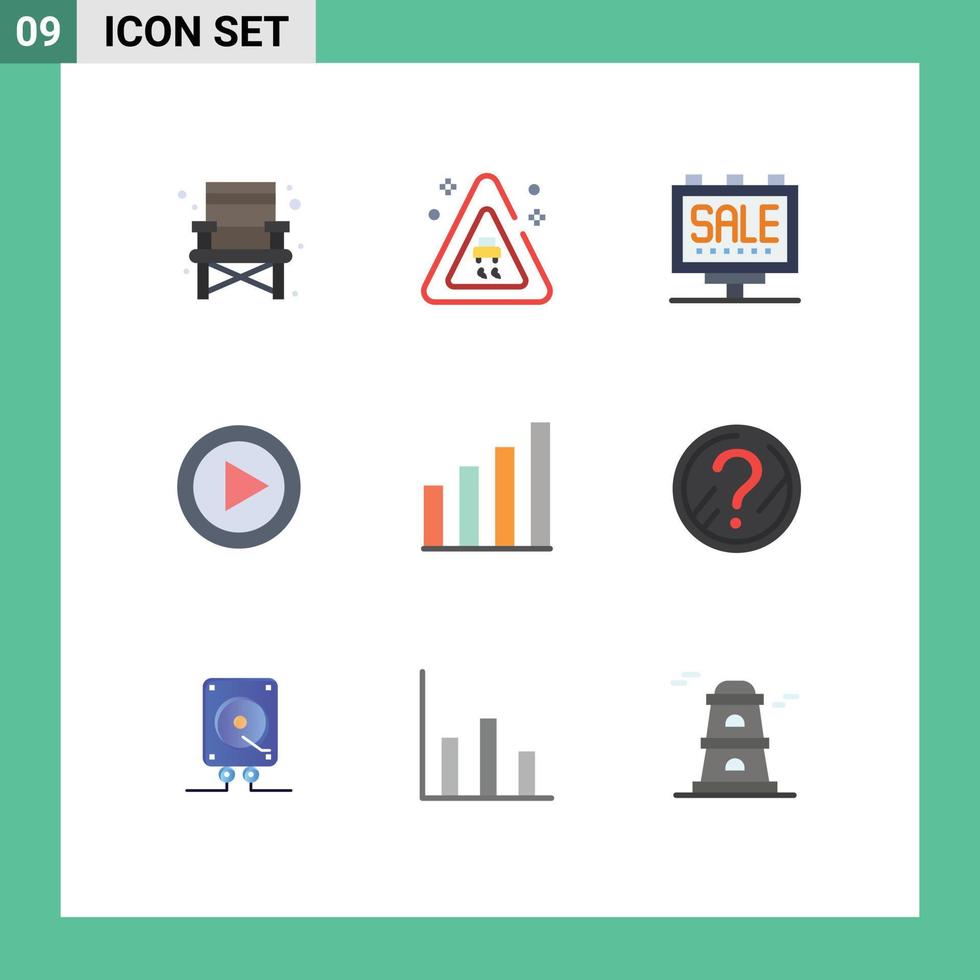 Modern Set of 9 Flat Colors Pictograph of signal analytic marketing player music Editable Vector Design Elements