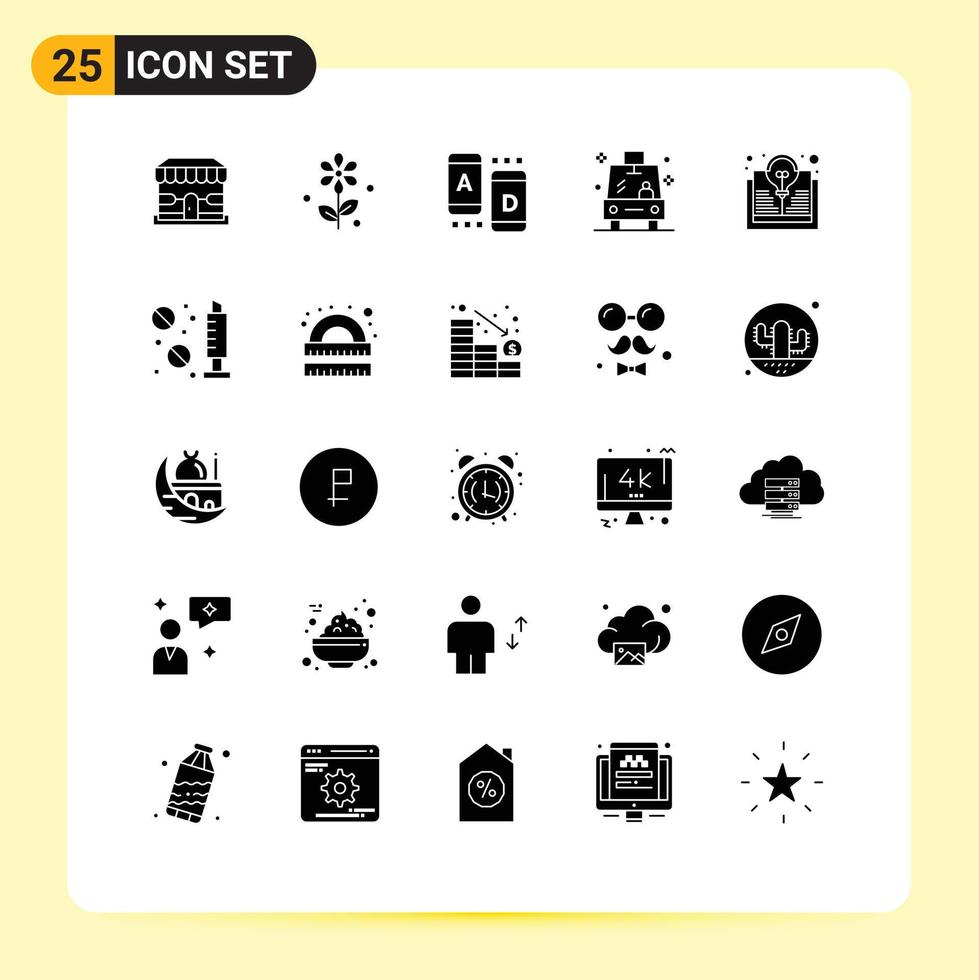 Set of 25 Modern UI Icons Symbols Signs for bulb study marketing school transport Editable Vector Design Elements