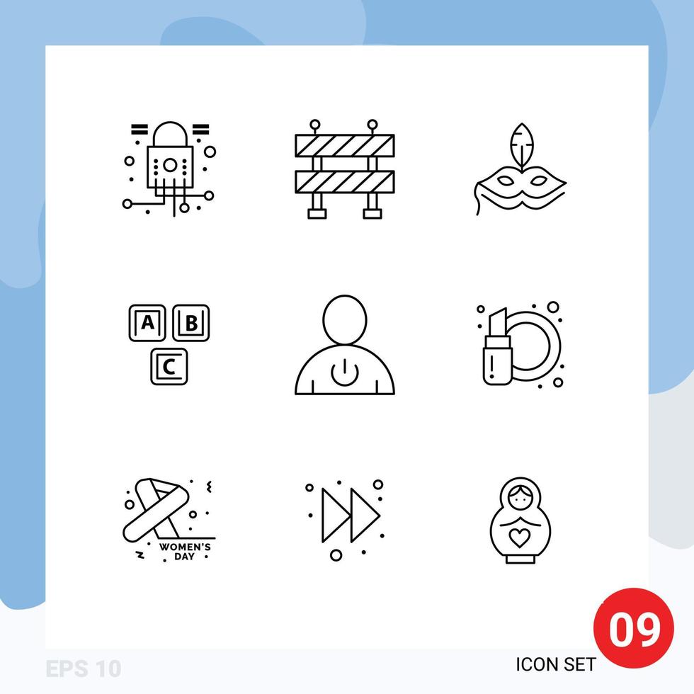 User Interface Pack of 9 Basic Outlines of energy avatar venetian knowledge basic Editable Vector Design Elements