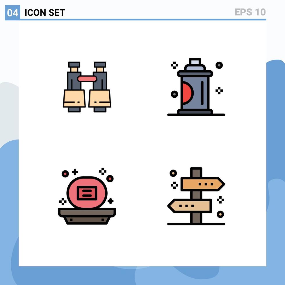 Group of 4 Modern Filledline Flat Colors Set for binoculars bath vision hair shower Editable Vector Design Elements