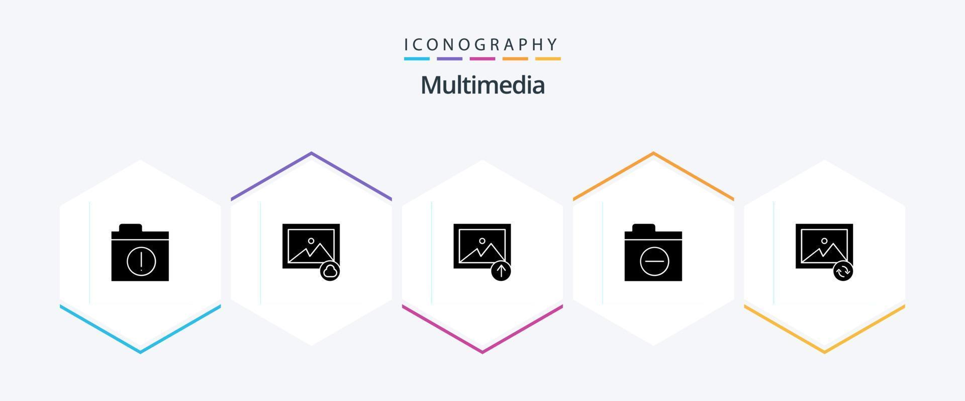 multimedia 25 glifo icono paquete incluso . sincronizar subir. foto. error vector