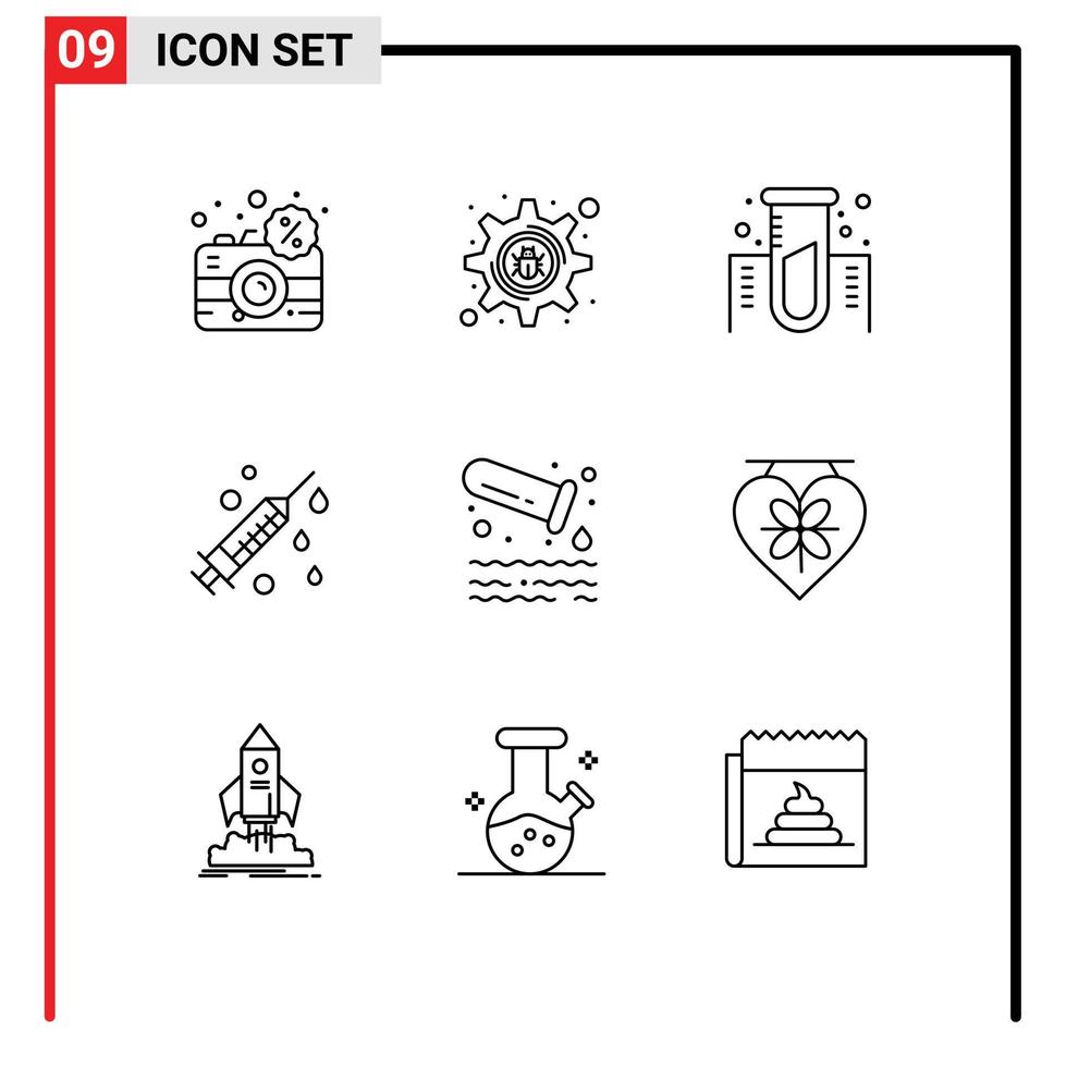 9 User Interface Outline Pack of modern Signs and Symbols of tube gas chemistry syringe health Editable Vector Design Elements