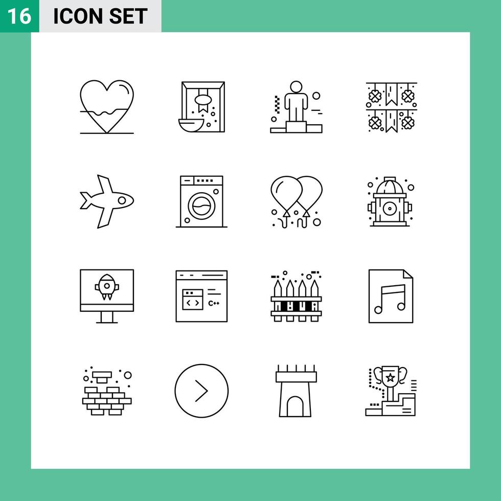 Universal Icon Symbols Group of 16 Modern Outlines of plane paper rice garland explanation Editable Vector Design Elements