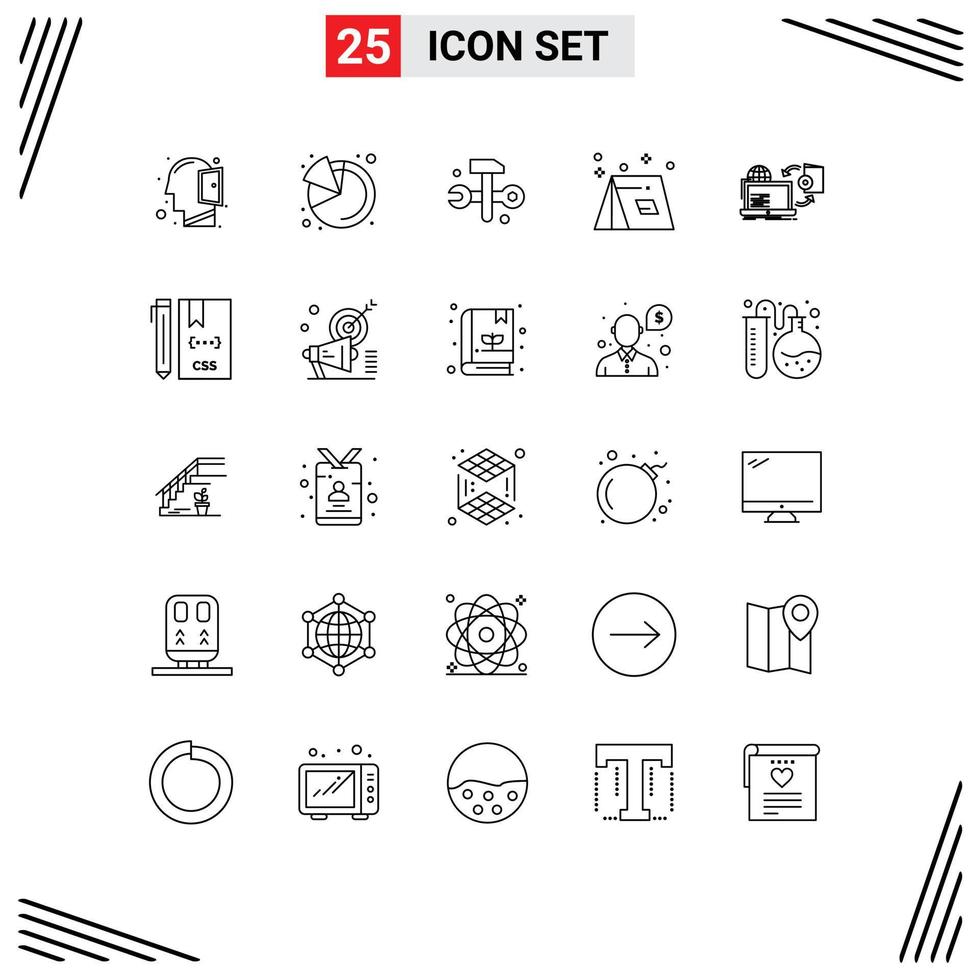 Set of 25 Modern UI Icons Symbols Signs for online travel databases tent campfire Editable Vector Design Elements