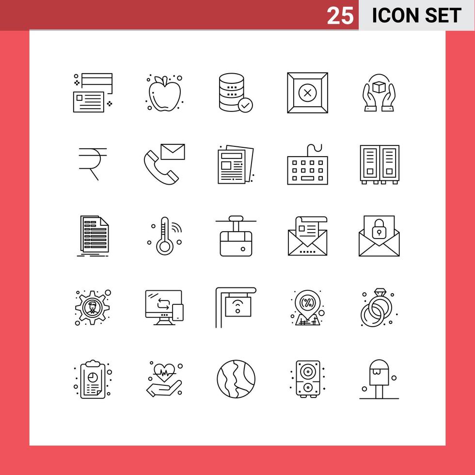 User Interface Pack of 25 Basic Lines of caring product food delete web Editable Vector Design Elements