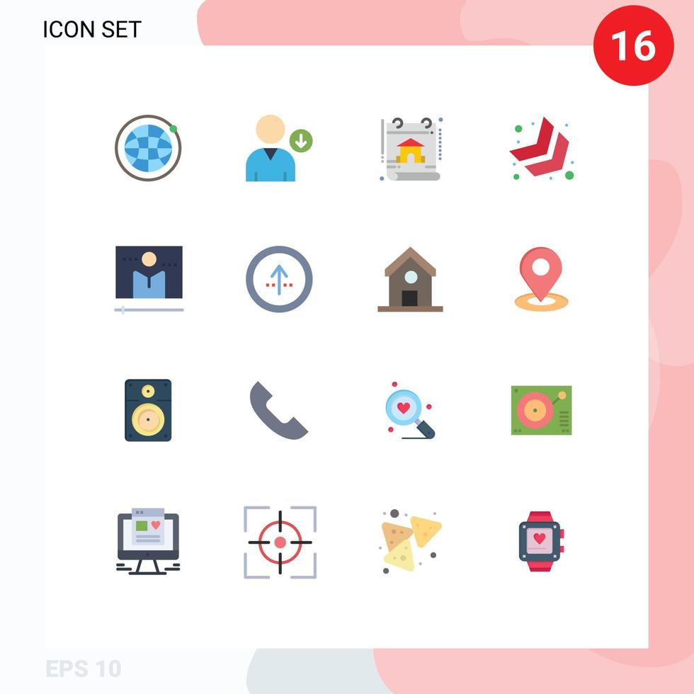 paquete de dieciséis moderno plano colores señales y símbolos para web impresión medios de comunicación tal como jugador medios de comunicación propiedad monitor abajo Derecha editable paquete de creativo vector diseño elementos