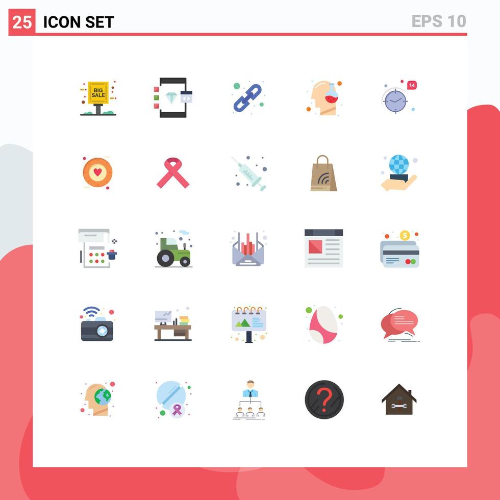 User Interface Pack of 25 Basic Flat Colors of science innovation development human logical linking Editable Vector Design Elements