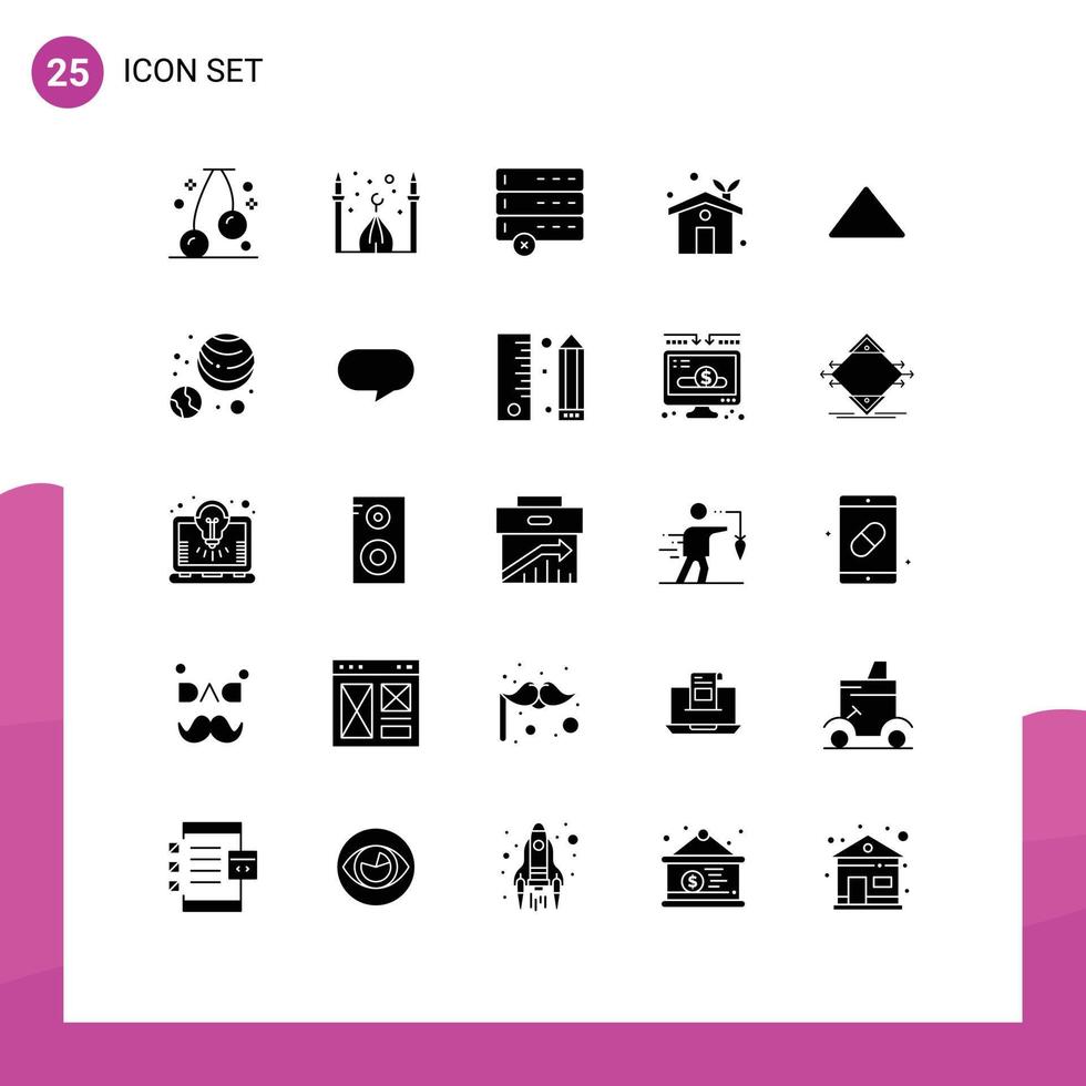 Universal Icon Symbols Group of 25 Modern Solid Glyphs of play arrow cancel greenhouse eco house Editable Vector Design Elements