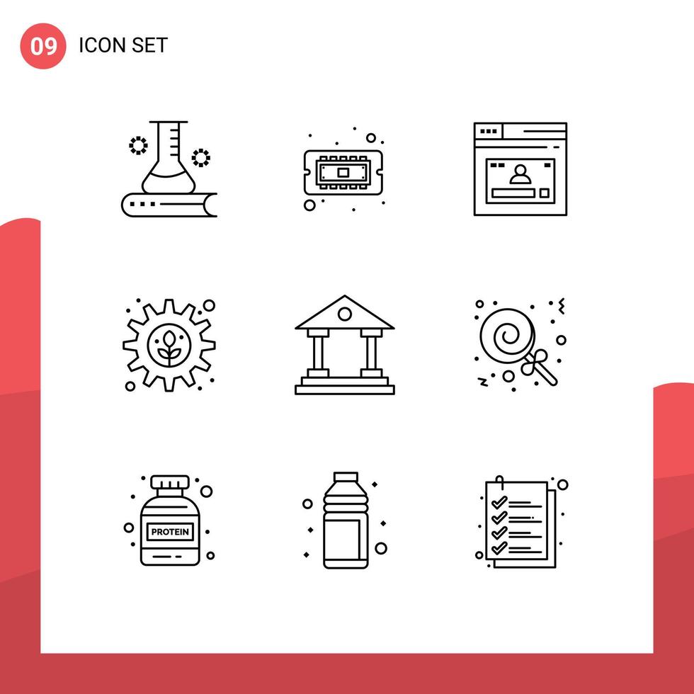 9 Outline concept for Websites Mobile and Apps setting gear hardware environment website Editable Vector Design Elements