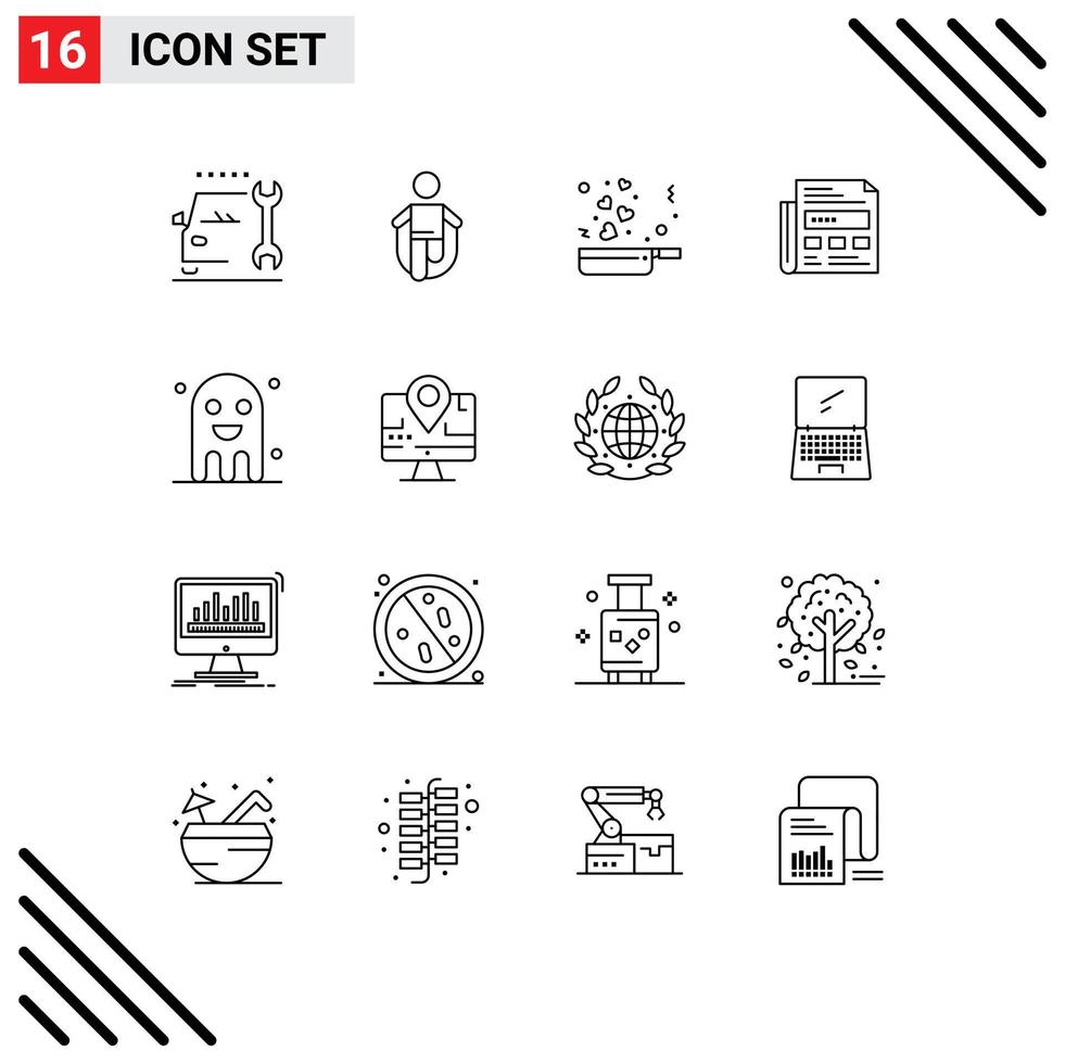 Universal Icon Symbols Group of 16 Modern Outlines of celebration paper skipping ad romance Editable Vector Design Elements
