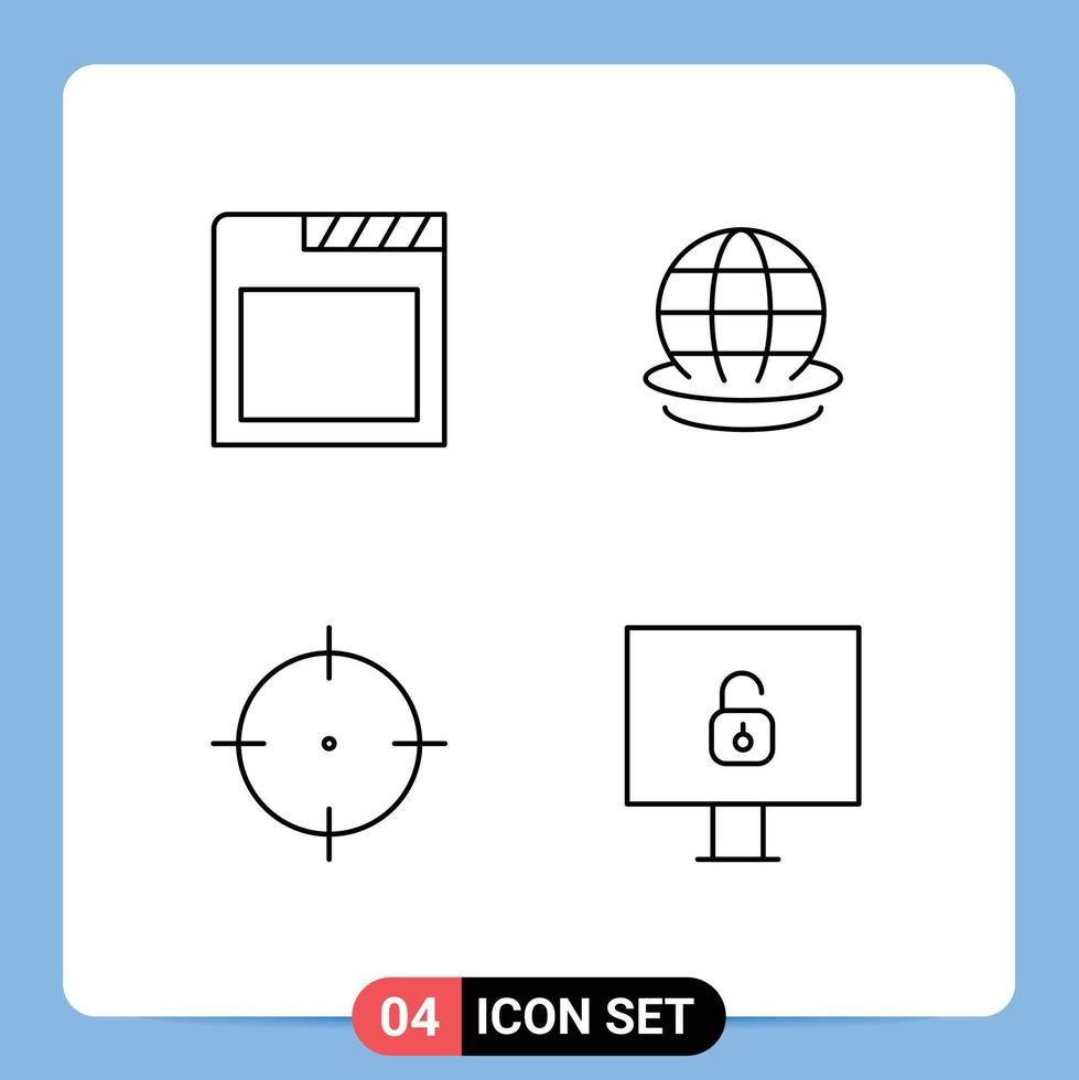 4 User Interface Line Pack of modern Signs and Symbols of app target earth world lock Editable Vector Design Elements